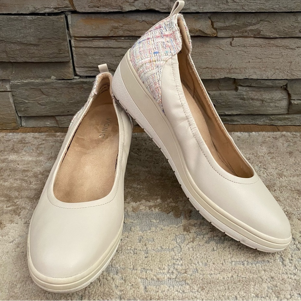 Vionic Jacey Wedge Pumps Slip On Heels Comfort Shoes Leather Tweed Cream: 11 - Picture 11 of 11